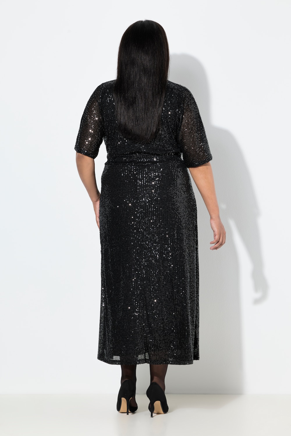 Robe De Soirée Pailletée Noire Taille 10 - Longueur Genoux, Sans Manches - Portée Une Fois, Excellent état
