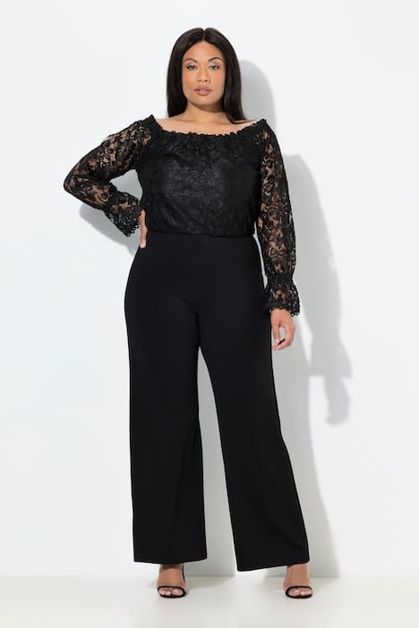 Jumpsuit, Carmen-Ausschnitt, weites Bein, Langarm