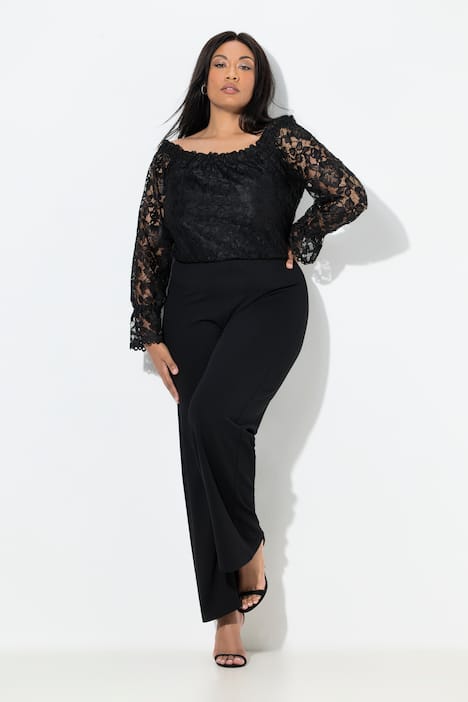 Combinaison jambe large, encolure Carmen et manches longues