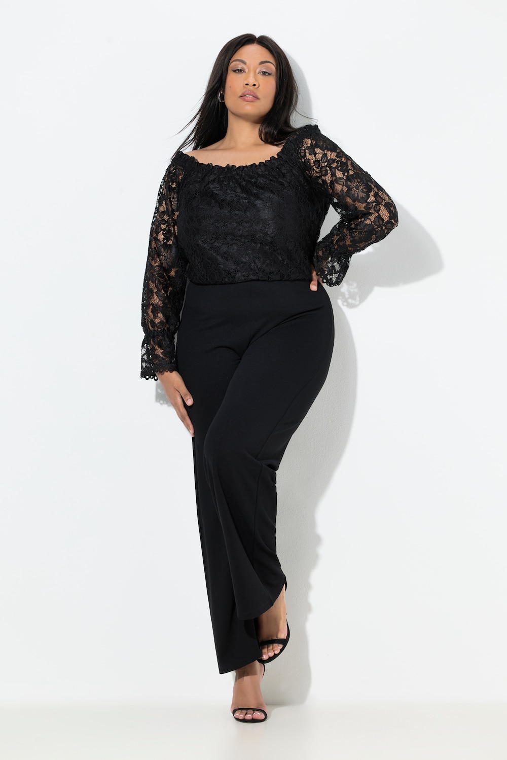 Jumpsuit, Carmen-Ausschnitt, weites Bein, Langarm
