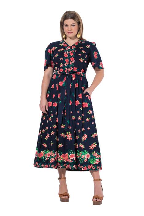 Maxi šaty, květiny, V výstřih, polo rukávy