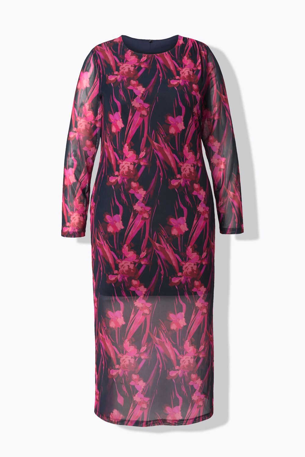 Stora storlekar maxiklänning i mesh, Dam, blå, storlek: 48, Polyester/Elastan, Ulla Popken