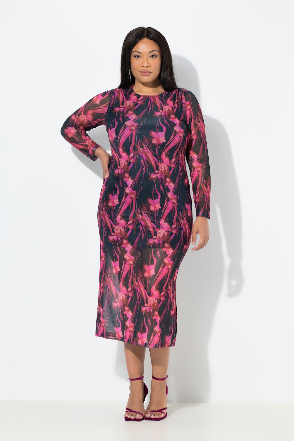 Thumbnail - Große Größen Mesh-Maxikleid, Damen, blau, Größe: 52, Polyester/Elasthan, Ulla Popken