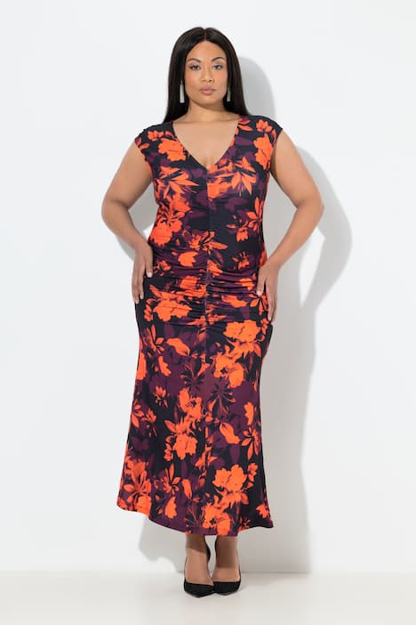 Maxikleid, Slim, drapiert, V-Ausschnitt, Dolmanärmel