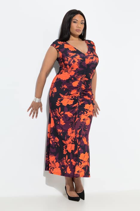 Maxikleid, Slim, drapiert, V-Ausschnitt, Dolmanärmel