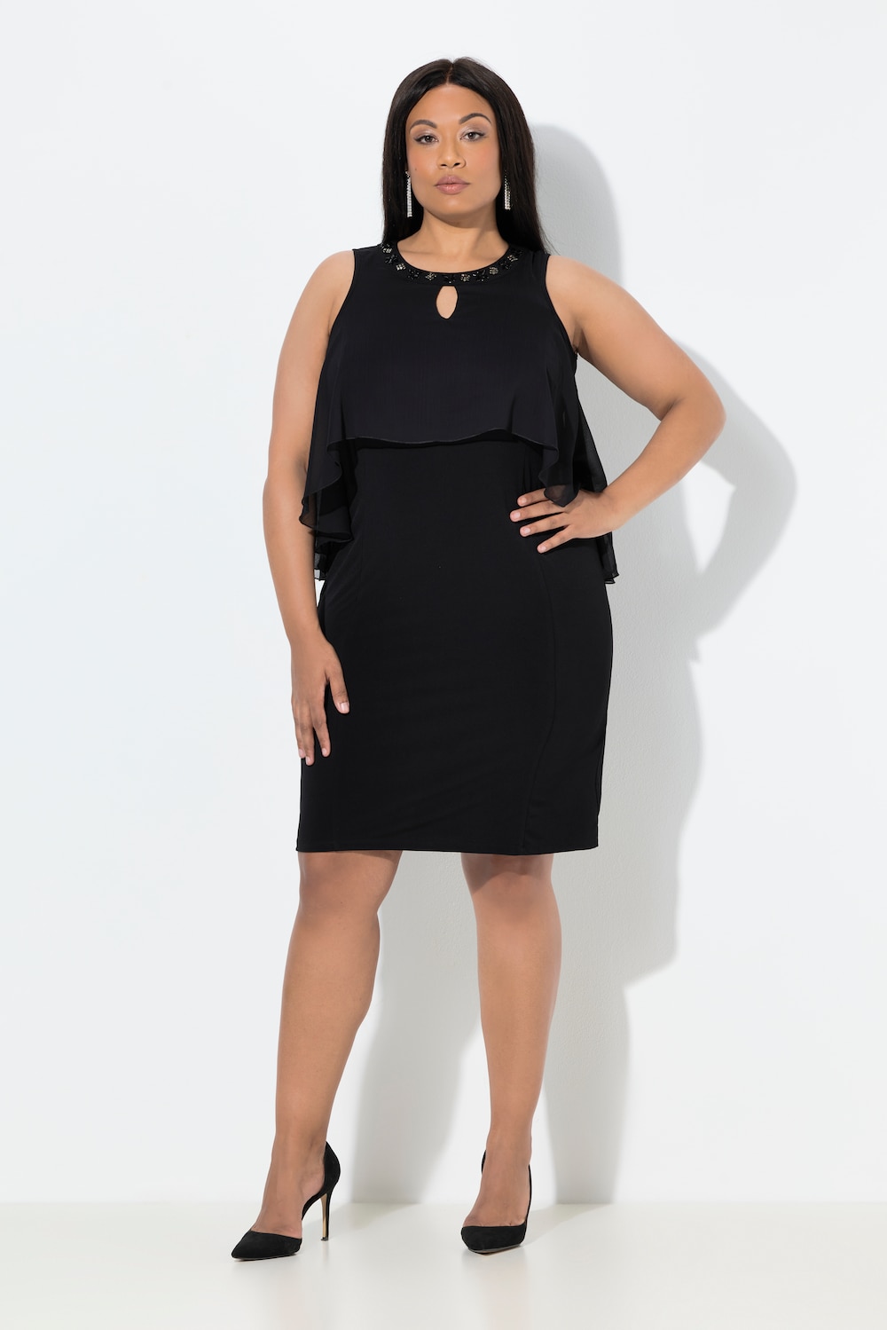 Große Größen Chiffonkleid, Damen, schwarz, Größe: 56, Polyester, Ulla Popken