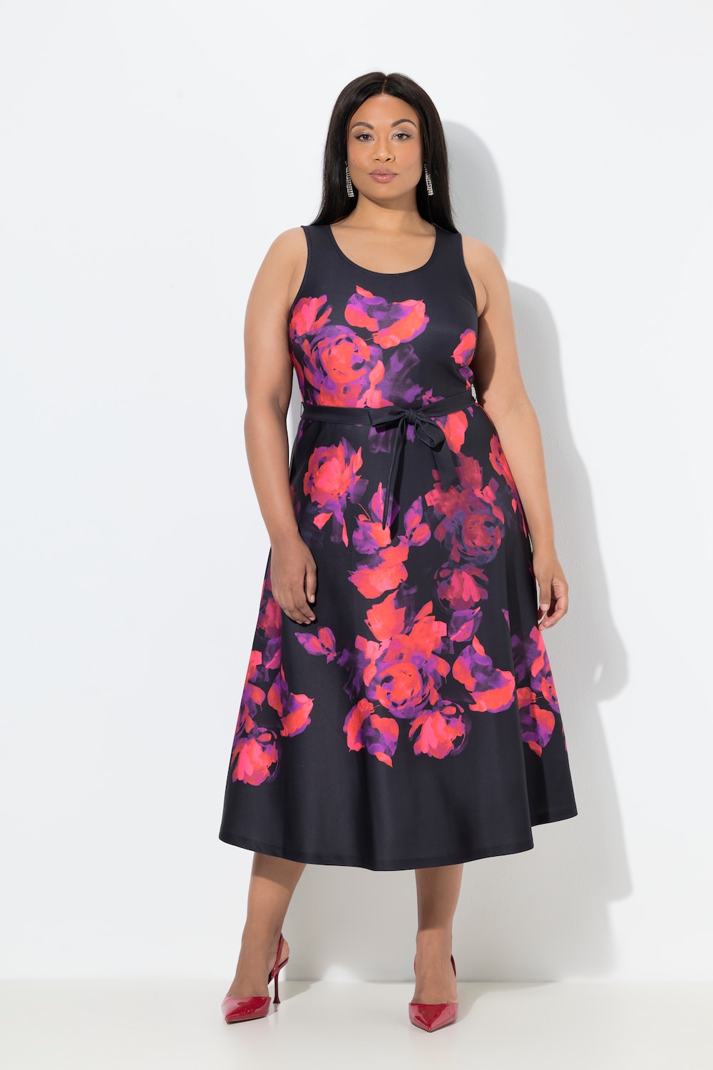 Große Größen Scuba-Maxikleid, Damen, schwarz, Größe: 50, Polyester, Ulla Popken