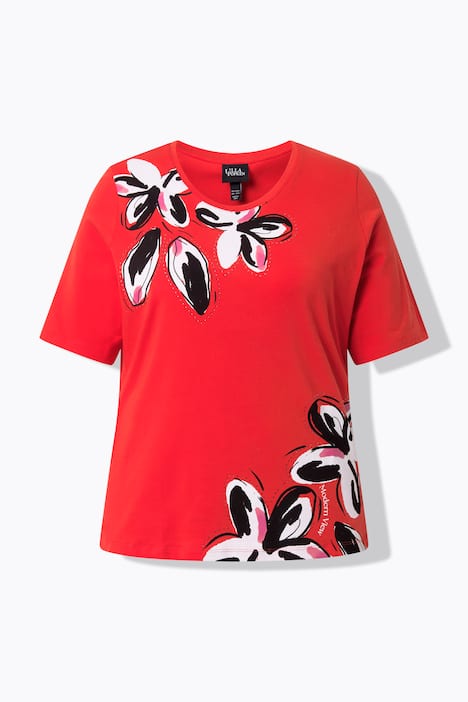T-Shirt, Blüten, Ziersteine, Rundhals, Halbarm