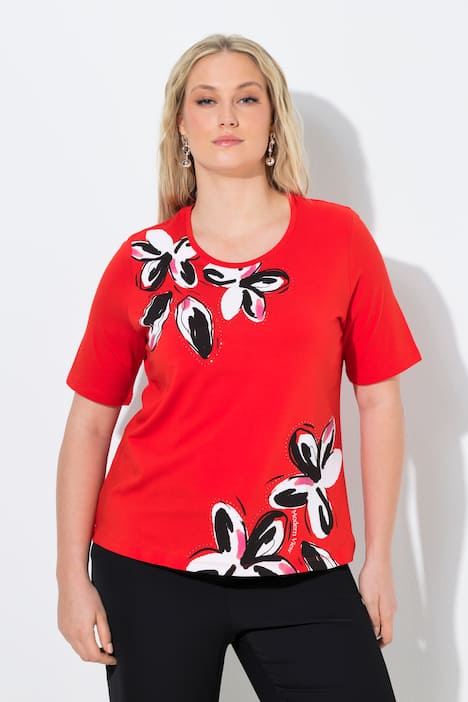 T-Shirt, Blüten, Ziersteine, Rundhals, Halbarm