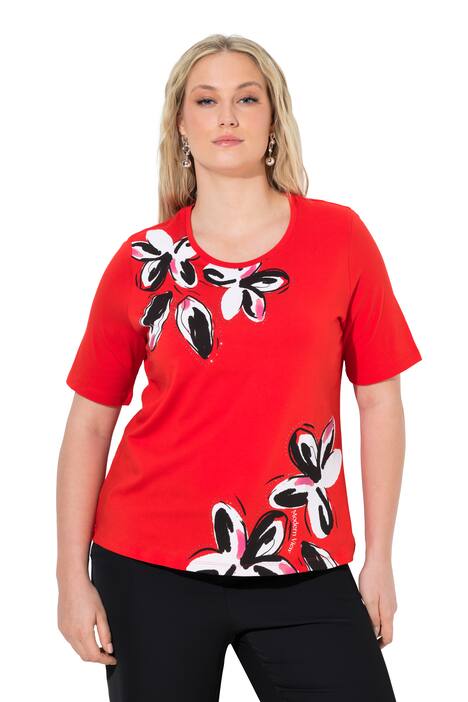 Tričko, květinový vzor, ozdobné kamínky, kulatý výstřih, polo rukávy