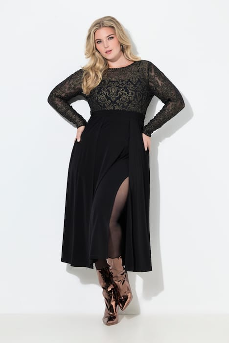 Abendkleid, Oberteil aus Spitze, weiter Jerseyrock
