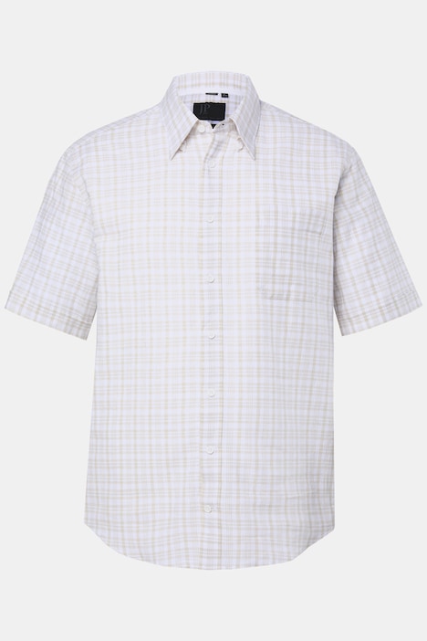 geruit overhemd van linnenmix, korte mouwen, verborgen buttondown kraag, Modern Fit, tot 8XL