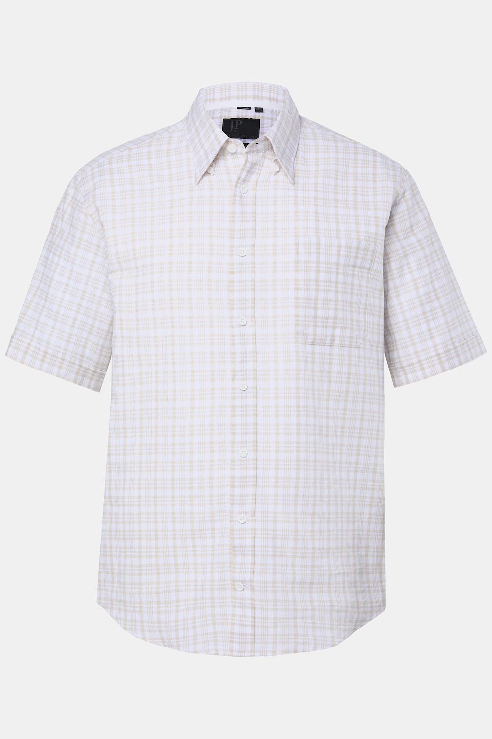 geruit overhemd van linnenmix, korte mouwen, verborgen buttondown kraag, Modern Fit, tot 8XL