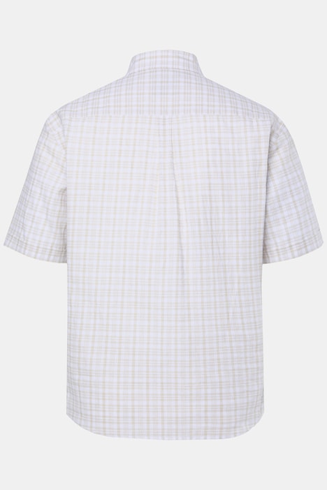 geruit overhemd van linnenmix, korte mouwen, verborgen buttondown kraag, Modern Fit, tot 8XL