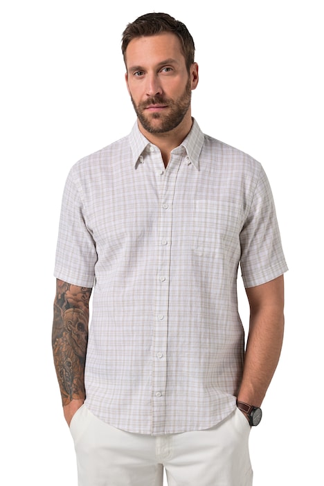 Košile z lněné směsi s kostkovaným vzorem, polodlouhý rukáv, Modern Fit, až do velikosti 8 XL