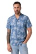 Košile JP 1880 v džínovém stylu, krátké rukávy, cuba límeček, květinový celoplošný potisk, střih Cuba, do velikosti 8XL
