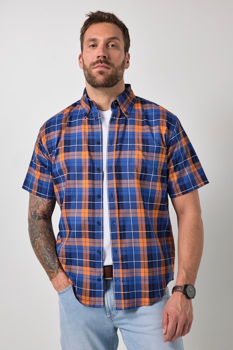 geruit overhemd, korte mouw, buttondown-kraag, modern fit, tot 8XL