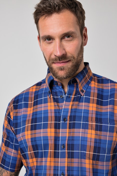 geruit overhemd, korte mouw, buttondown-kraag, modern fit, tot 8XL