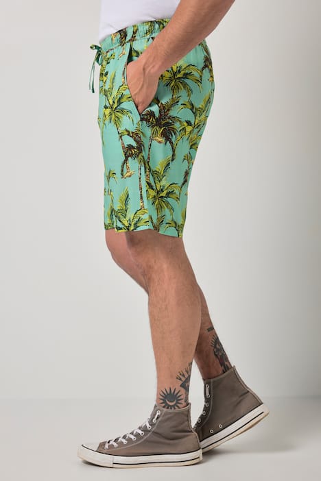 Bermuda shorts, elasticated waistband, viscose, all-over print, up to size 8XL