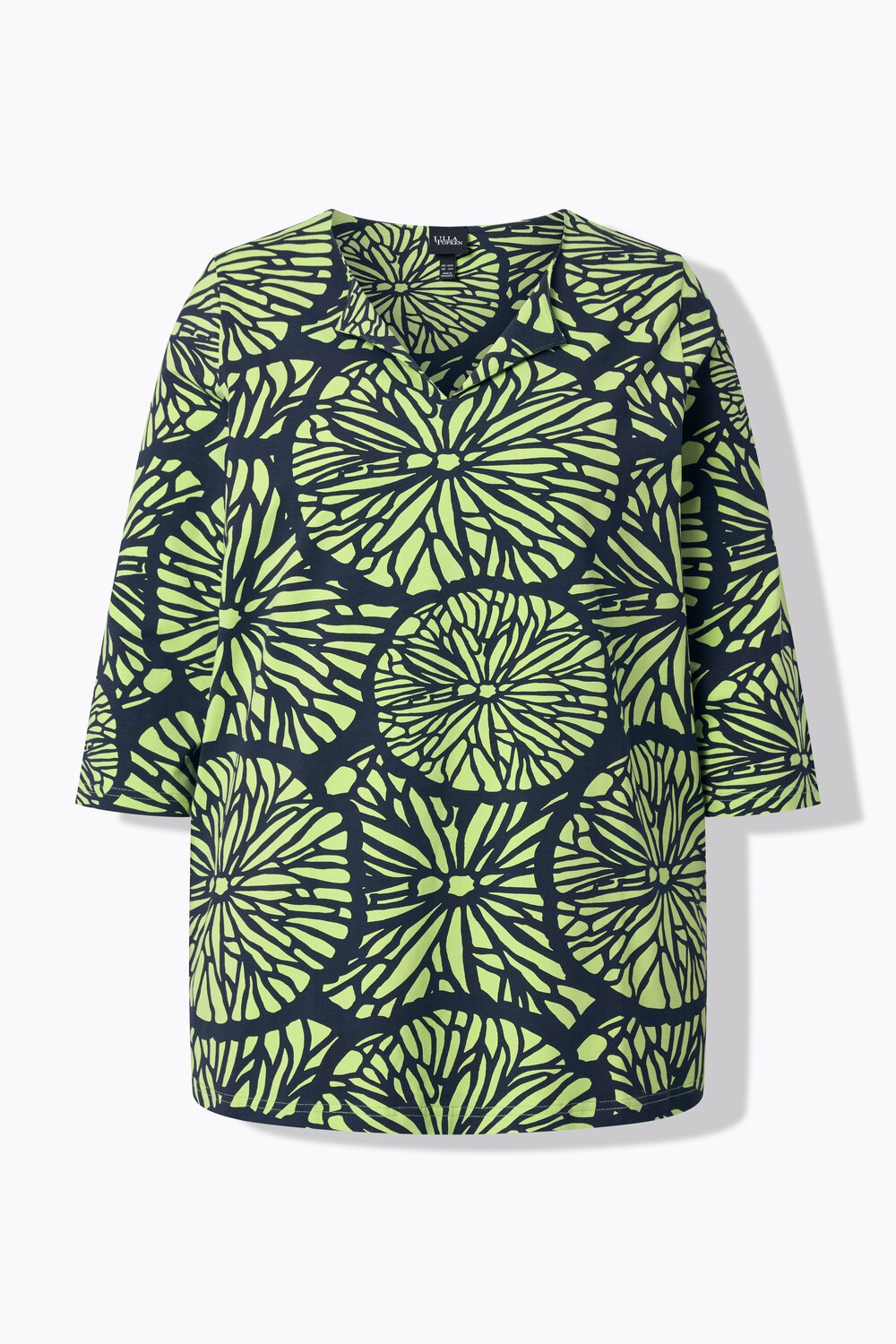 Stora storlekar Topp med lime-print och kort ärm, Dam, grön, storlek: 62/64, Bomull, Ulla Popken