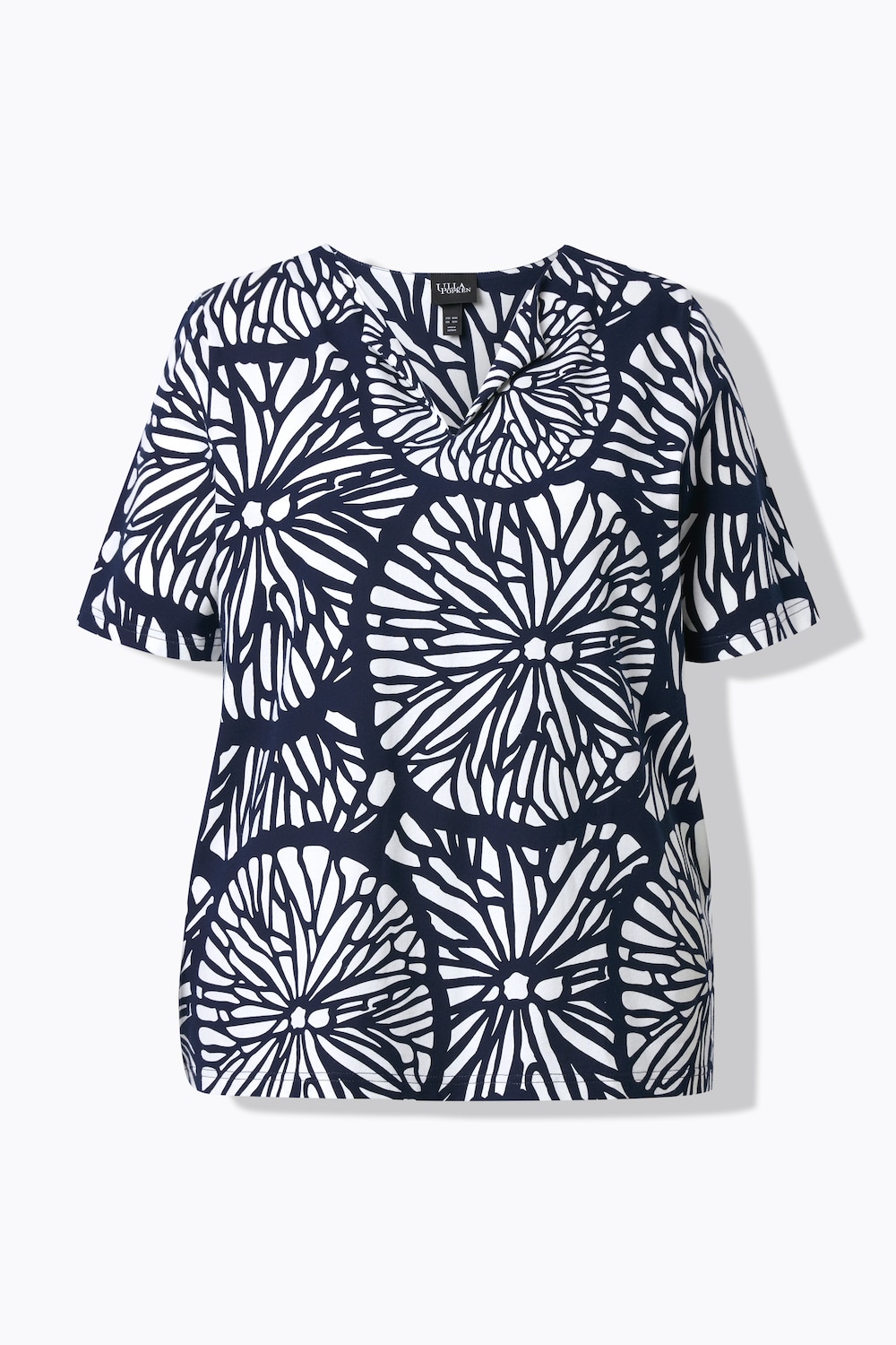 Stora storlekar Topp med lime-print och kort ärm, Dam, blå, storlek: 50/52, Bomull, Ulla Popken