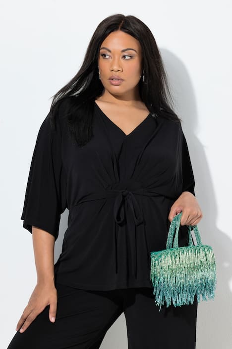 Kimono-shirt, strikceintuur, V-hals, 3/4-mouwen