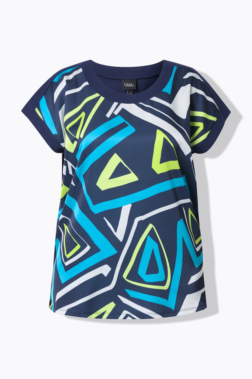 Stora storlekar Topp med grafiskt mönster, Dam, blå, storlek: 58/60, Polyester/Bomull, Ulla Popken