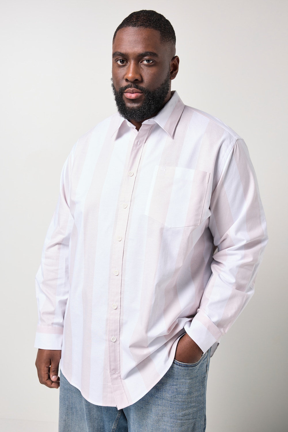 STHUGE gestreept overhemd, lange mouwen, modern pasvorm, kentkraag, tot 8XL