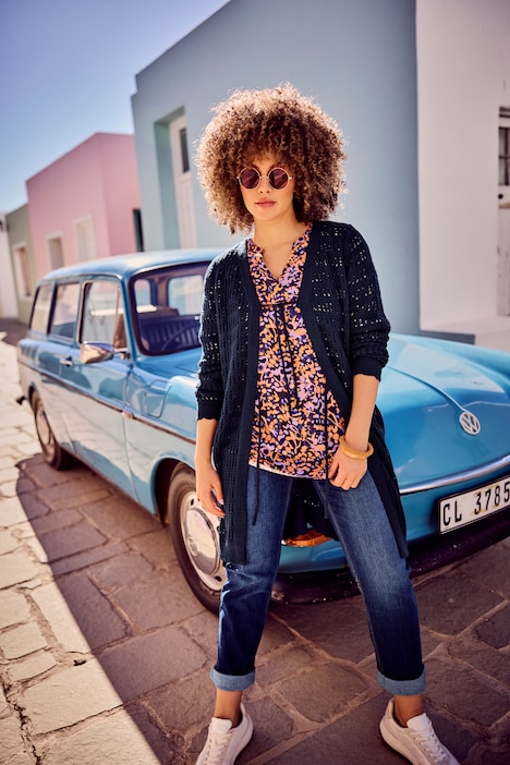 Lang vest, striksluiting, V-hals, lange mouwen