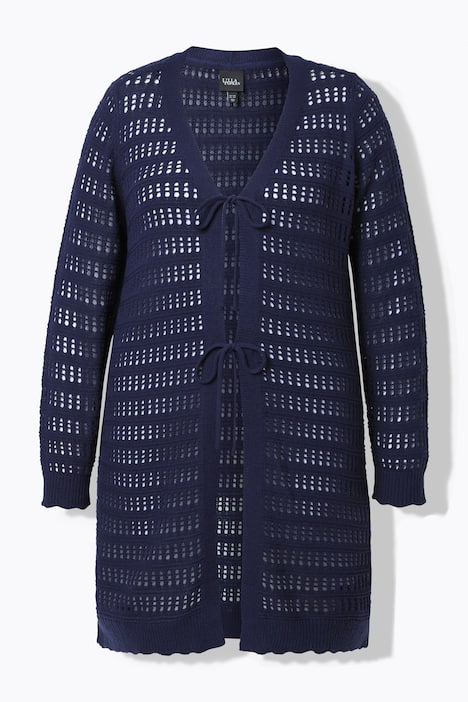 Cardigan lungo con chiusura con laccetto, scollo a V e maniche lunghe