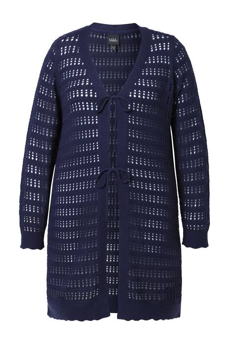 Dlouhý pletený kardigan, zapínání na šňůrky, V výstřih, dlouhé rukávy