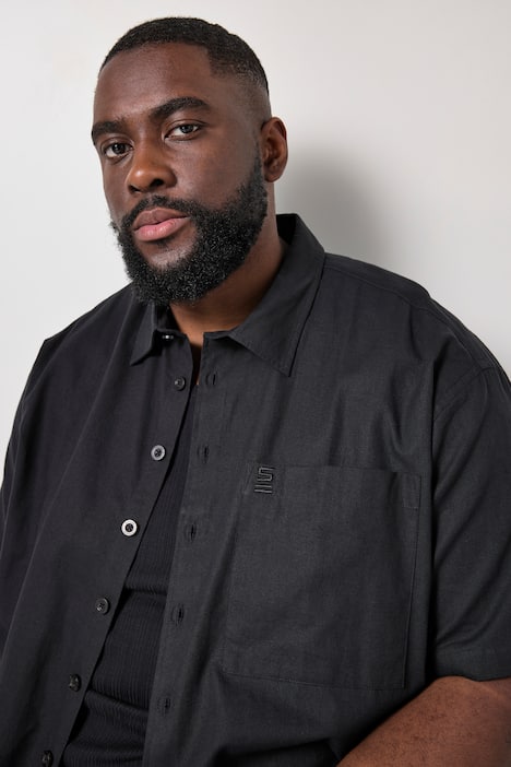 STHUGE Leinenmix-Hemd, Halbarm, Boxy Fit, Kentkragen, bis 8 XL