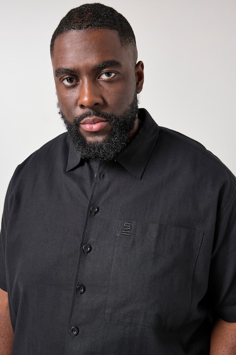 STHUGE Leinenmix-Hemd, Halbarm, Boxy Fit, Kentkragen, bis 8 XL