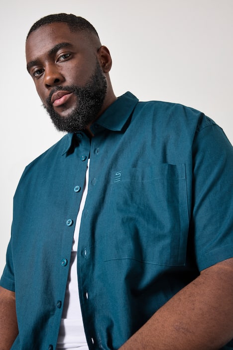 STHUGE Leinenmix-Hemd, Halbarm, Boxy Fit, Kentkragen, bis 8 XL