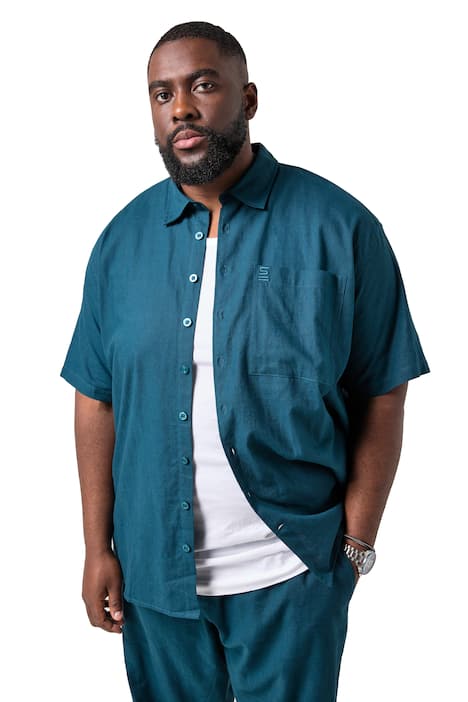 Košile STHUGE, lněná směs, krátké rukávy, Boxy střih, Kent límeček, do 8XL