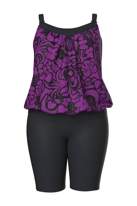 Tankini s šortkami, květiny, měkké košíčky, nastavitelné ramínka