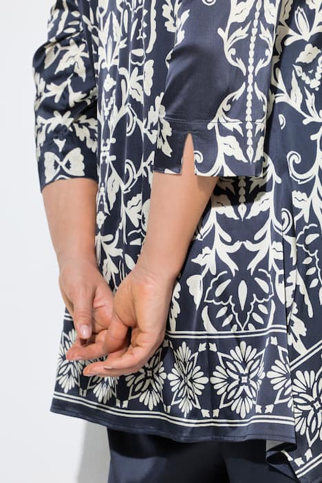 Bluse, Zipfelsaum, A-Linie, V-Ausschnitt, 3/4-Arm