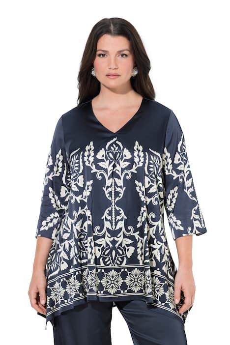 Halenka, rozšířený lem, áčkový střih, V výstřih, 3/4 rukávy