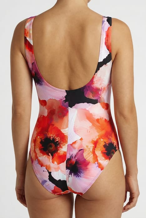Kostium kąpielowy, kwiaty, bez miękkich miseczek, pas pod biustem