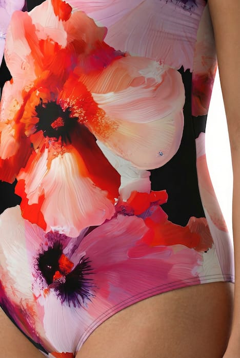 Kostium kąpielowy, kwiaty, bez miękkich miseczek, pas pod biustem