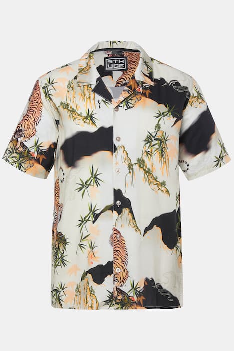 STHUGE Hemd, Halbarm, Kuba-Kragen, Alloverdruck, kastiger Fit, bis 8 XL