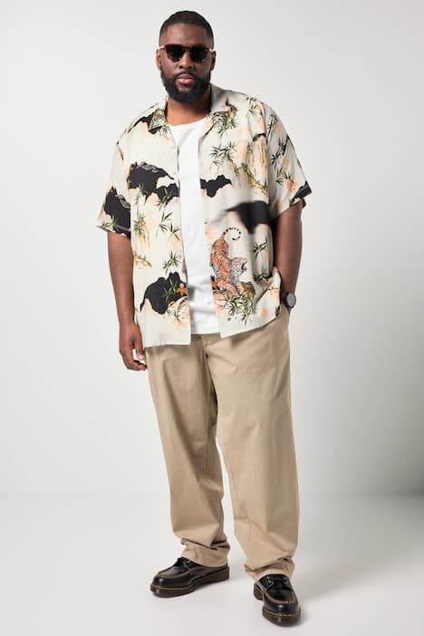 STHUGE Hemd, Halbarm, Kuba-Kragen, Alloverdruck, kastiger Fit, bis 8 XL