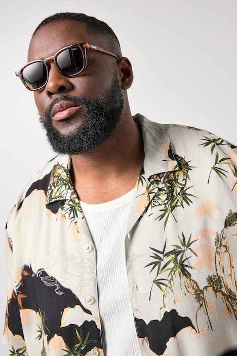 STHUGE Hemd, Halbarm, Kuba-Kragen, Alloverdruck, kastiger Fit, bis 8 XL