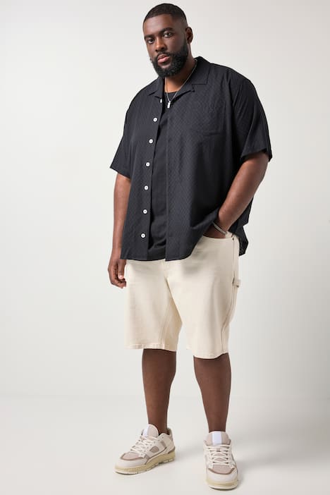 STHUGE Hemd, Halbarm, Kuba-Kragen, Struktur, kastiger Fit, bis 8 XL