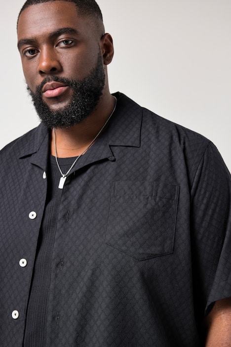 STHUGE Hemd, Halbarm, Kuba-Kragen, Struktur, kastiger Fit, bis 8 XL