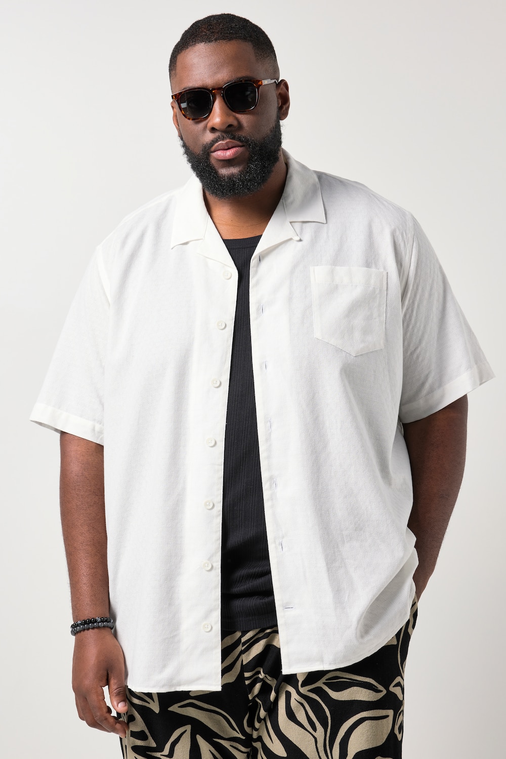 STHUGE Hemd, Halbarm, Kuba-Kragen, Struktur, kastiger Fit, bis 8 XL