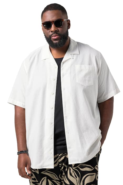 Košile STHUGE, krátké rukávy, Cuba límeček, strukturovaná, hranatý střih, do 8XL