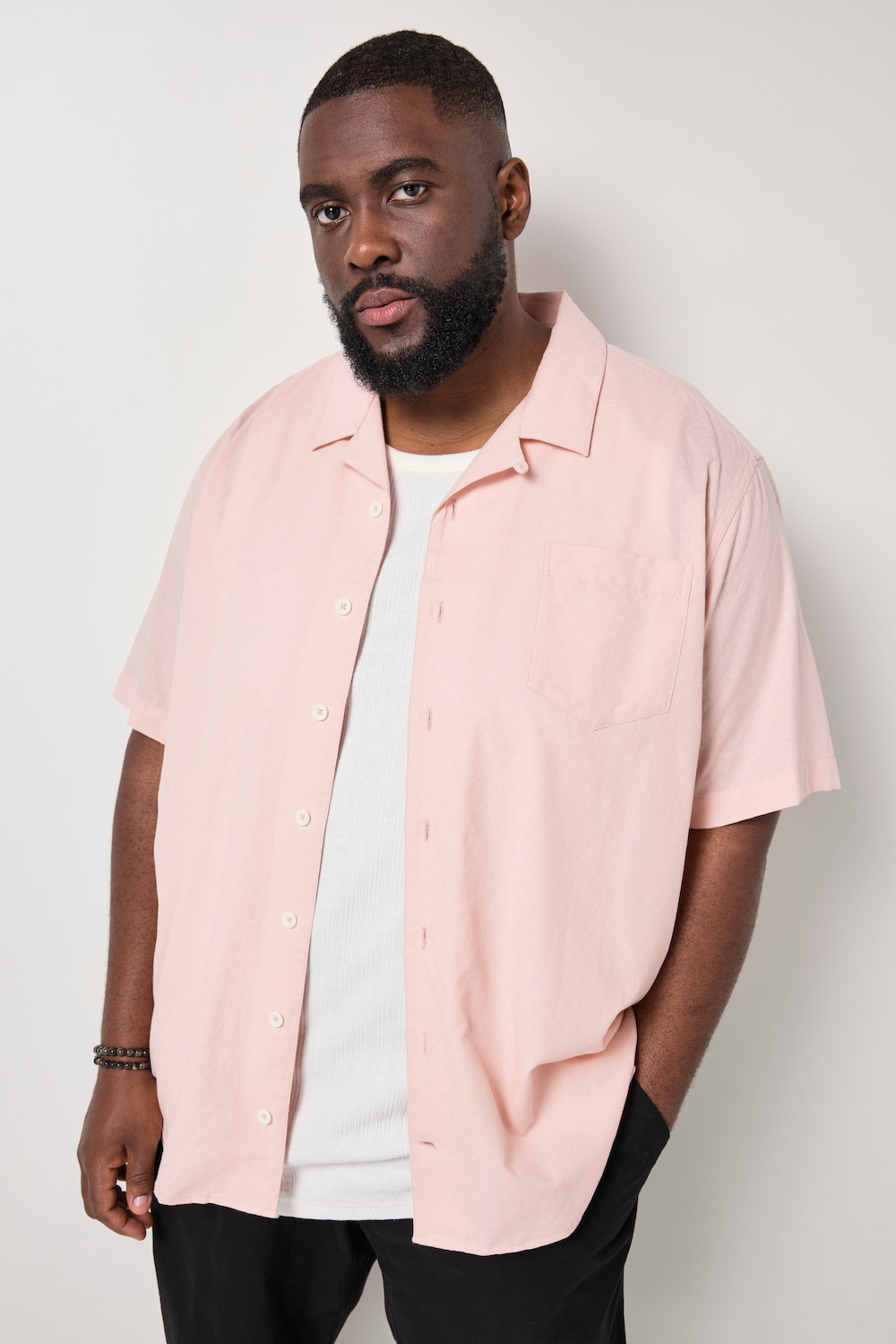 STHUGE Hemd, Halbarm, Kuba-Kragen, Struktur, kastiger Fit, bis 8 XL