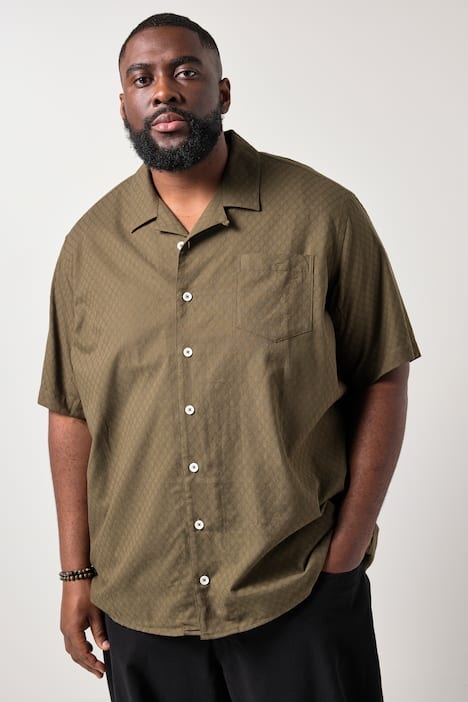 STHUGE Hemd, Halbarm, Kuba-Kragen, Struktur, kastiger Fit, bis 8 XL