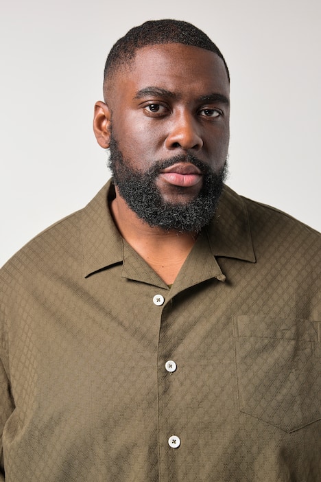 STHUGE Hemd, Halbarm, Kuba-Kragen, Struktur, kastiger Fit, bis 8 XL